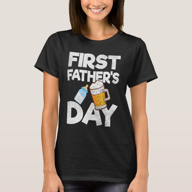 Drinking Milk And Beer Together Happy First Father T-Shirt (Front)