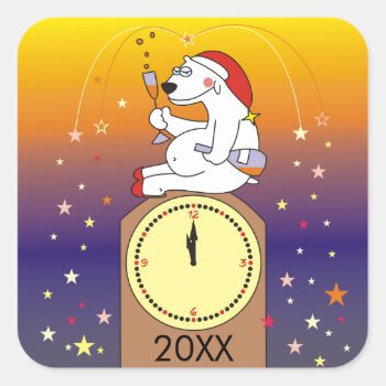 Drinking Polar Bear New Year's Eve Stickers by goodmoments at Zazzle