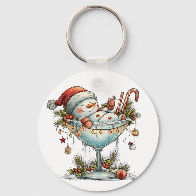 Drinking Snowman Happy New Year Keychain (Front)