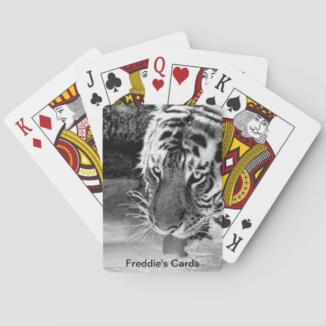 Drinking Tiger At Watering Hole Black And White Poker Cards (Back)