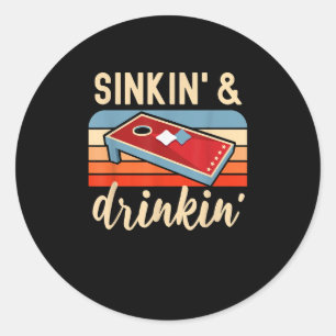 Drinking Toss Game Cornhole Fun  Classic Round Sticker