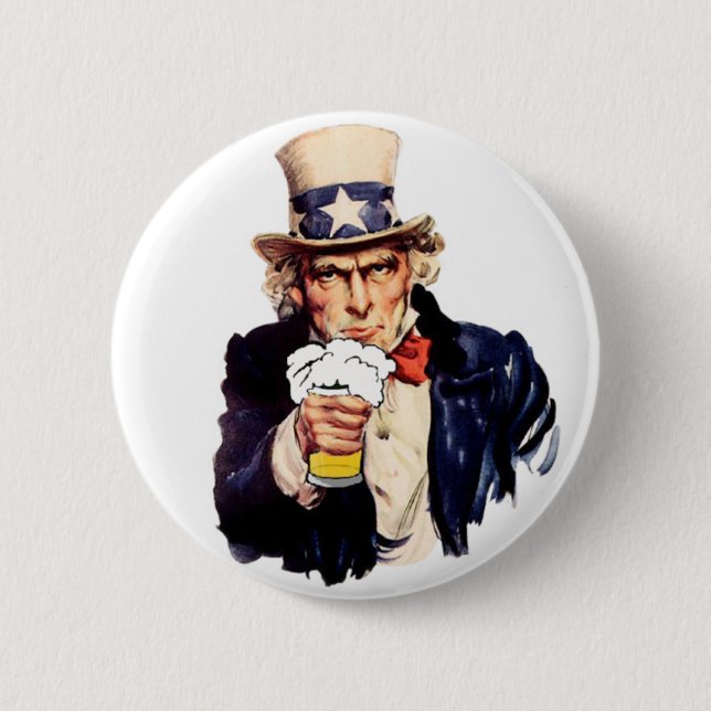 Drinking Uncle Sam Pinback Button (Front)