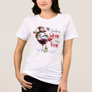 Drinking wine feeling fine Snowman Drinking Wine Tri-Blend Shirt