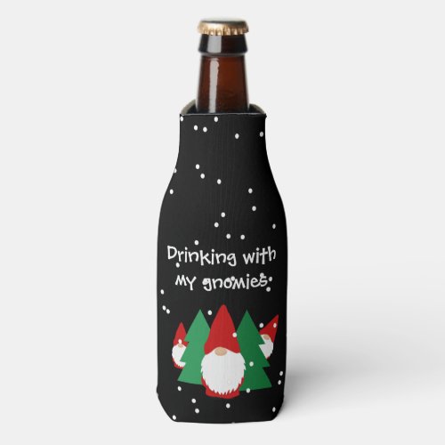Drinking with my gnomies funny Christmas party Bottle Cooler