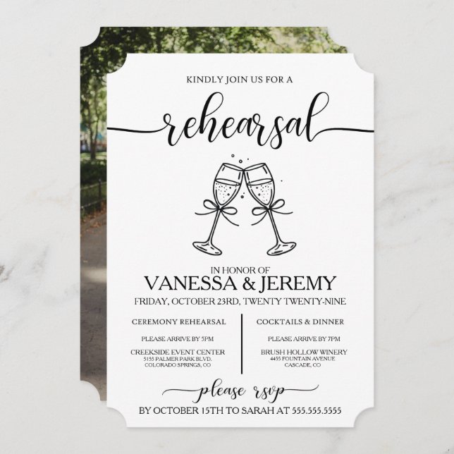 Drinks and Bows Rehearsal Dinner Invitation (Front/Back)