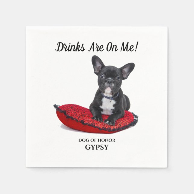 Drinks Are On Me, with your pets photo Napkins (Front)