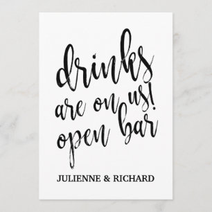 Drinks are on us! Affordable Wedding Bar Sign Invitation