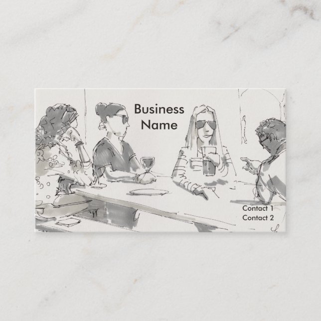 Drinks at pub lunch time drawing business card (Front)