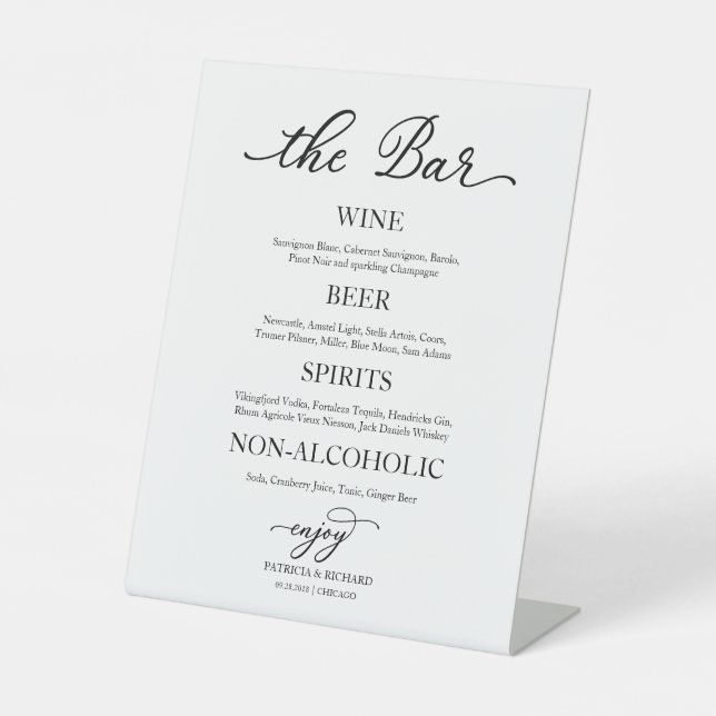 Drinks Bar Elegant Calligraphy Wedding Sign (Front)