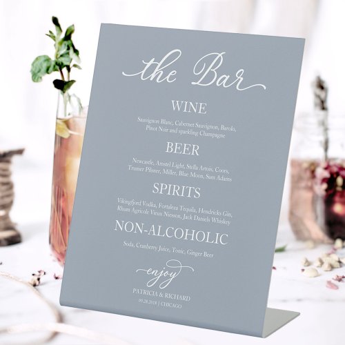 Drinks Bar Elegant Dusty Blue Wedding Sign