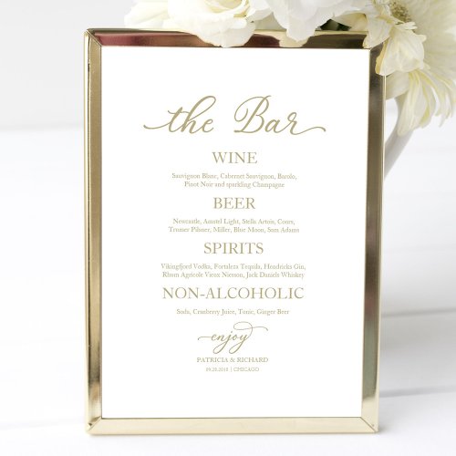 Drinks Bar Elegant Gold Calligraphy Wedding Sign