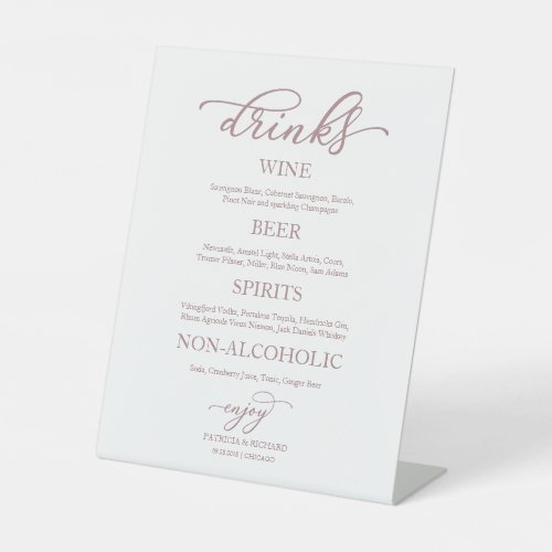 Drinks Bar Elegant Rose Gold Script Wedding Sign