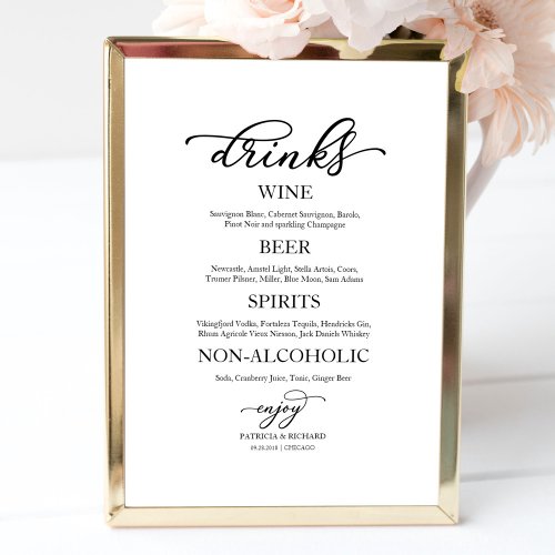 Drinks Bar Elegant Script Wedding Sign