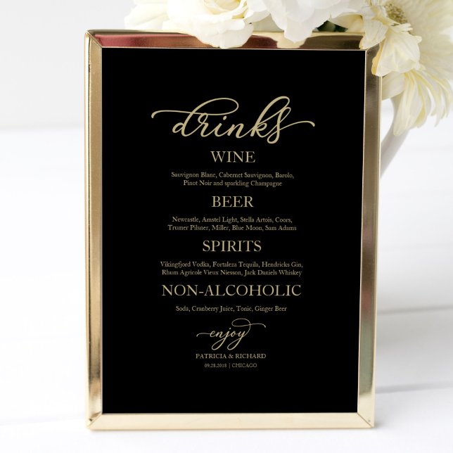 Drinks Bar Gold Script Black Wedding Sign (Creator Uploaded)
