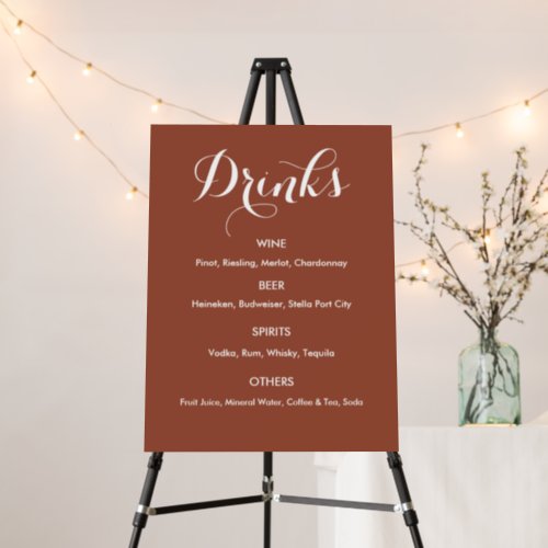 Drinks Bar Menu Brown Wedding  Foam Board