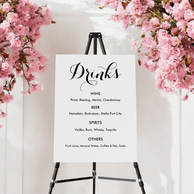 Drinks Bar Menu Wedding Black White Foam Board (Creator Uploaded)