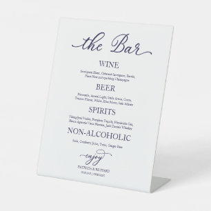 Drinks Bar Navy Blue Calligraphy Wedding Sign