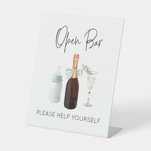 Drinks Bar Sign for Baby Shower Green Sip & See (Front)