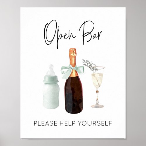 Drinks Bar Sign for Baby Shower Green Sip  See