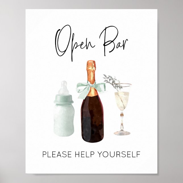 Drinks Bar Sign for Baby Shower Green Sip & See (Front)