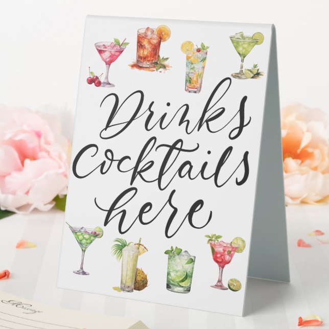 Drinks & Cocktails Here Bar Wedding Table Tent (In SItu (Wedding))