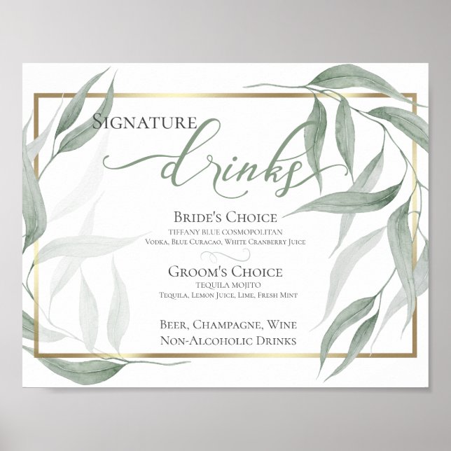 Drinks  | Dusty Green Woodland Watercolor Foliage Poster (Front)
