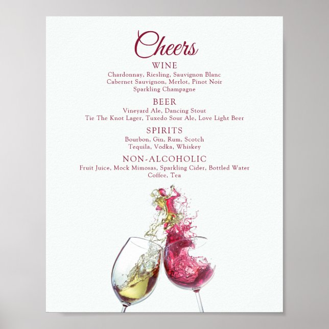 Drinks Elegant Red and White Wine Dance Wedding Poster (Front)