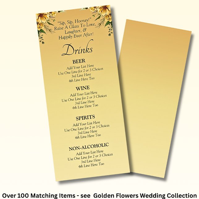 Drinks Menu Card - Golden Flowers Wedding Set (Creator Uploaded)