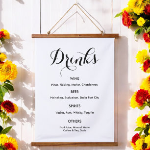 Drinks Menu Wedding Black White Hanging Tapestry