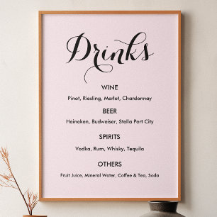 Drinks Menu Wedding Blush Pink Poster