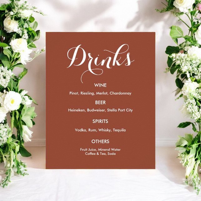 Drinks Menu Wedding Brown White Poster (Creator Uploaded)