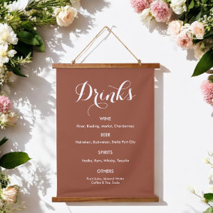 Drinks Menu Wedding Burnt Orange White Hanging Tapestry