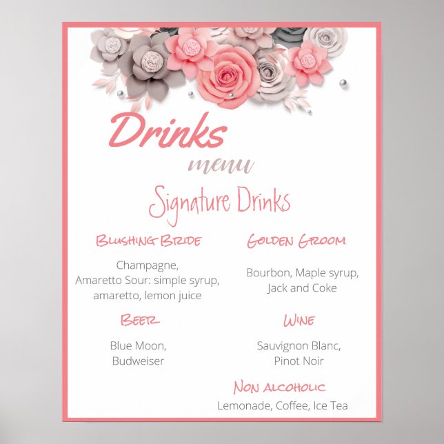 Drinks Menu Wedding Poster (Front)