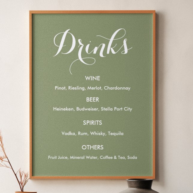 Drinks Menu Wedding Sage Green   Poster (Creator Uploaded)