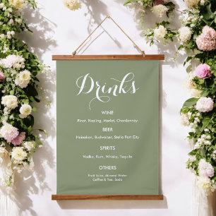 Drinks Menu Wedding Sage Green White Hanging Tapestry