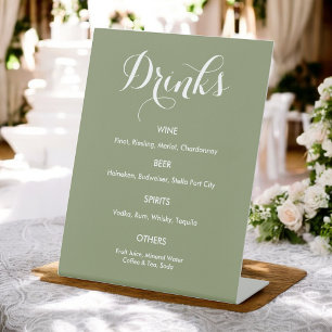 Drinks Menu Wedding Sage Green White Pedestal Sign