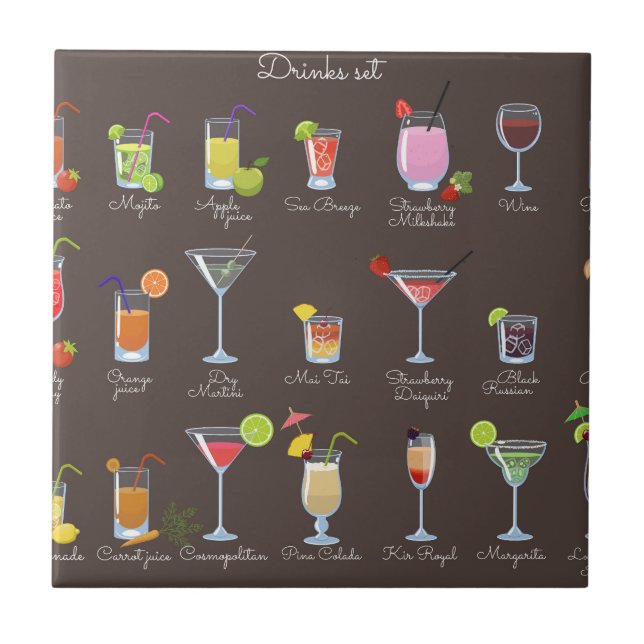 Drinks on a brown background ceramic tile (Front)