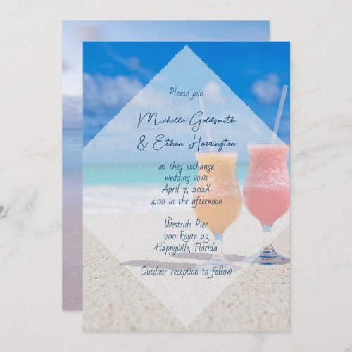 Drinks on Beach Casual Seaside Wedding Invitation
