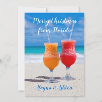 Drinks On Beach Florida Christmas Flat Greeting Holiday Card by holiday_store at Zazzle