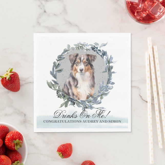 Drinks on Me Australian Shepherd Pet Wedding Napkins (Insitu)