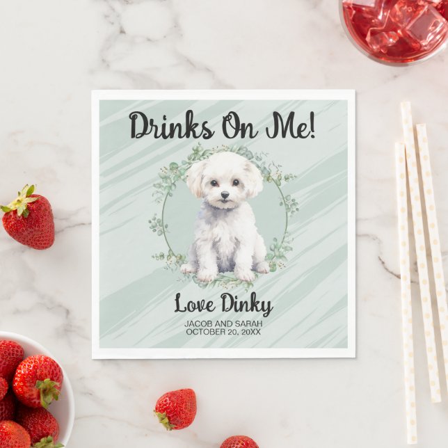 Drinks on Me! Bichon Frise Pet Wedding Napkins (Insitu)