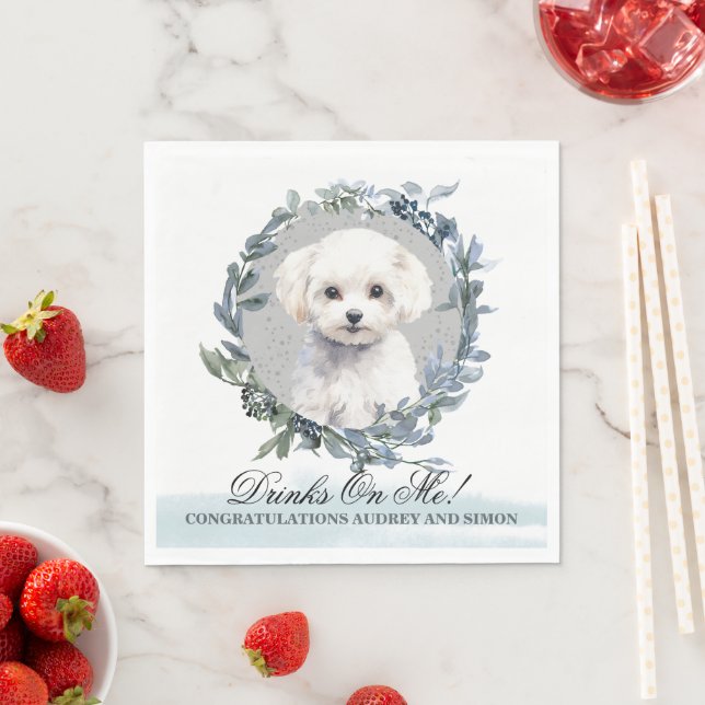 Drinks on Me Bichon Frise Pet Wedding Napkins (Insitu)