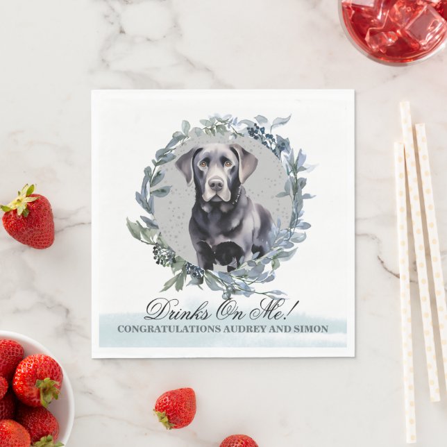 Drinks on Me! Black Lab Dog wedding pet Napkins (Insitu)
