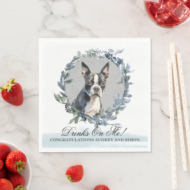 Drinks on Me Boston Terrier Pet Wedding Napkins (Insitu)