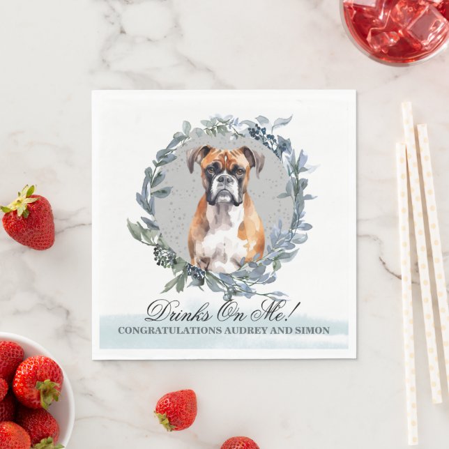 Drinks on Me Boxer Dog Pet Wedding Napkins (Insitu)