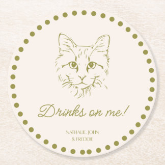 Drinks on Me! Cat Wedding Engagement Party Coaster