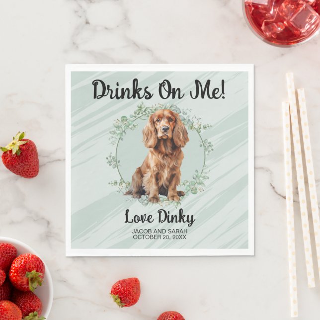 Drinks On Me! Cocker Spaniel Dog Photo Wedding Napkins (Insitu)