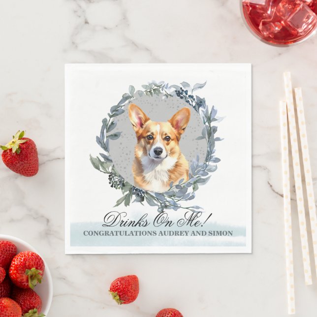 Drinks on Me! Corgi Dog Pet Wedding Napkins (Insitu)