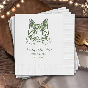 Drinks On Me Custom Cat Drawn Wedding Napkins