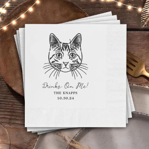 Drinks On Me Custom Cat Drawn Wedding Napkins